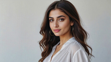 Close up portrait of a beautiful woman with glowing face. Beauty product commercial photo, glamorous portrait, Generative AI