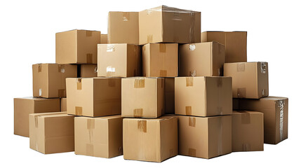 Cardboard Boxes Stacked Securely, Isolated on a White Background