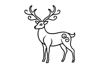 Deer with Ornamental Antler – Elegant Line Art Vector for Nature and Wildlife Designs

