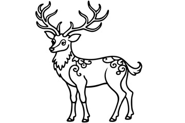 Deer with Ornamental Antler – Elegant Line Art Vector for Nature and Wildlife Designs


