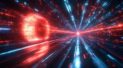 Naklejka premium Portal speeds through digital tunnel space