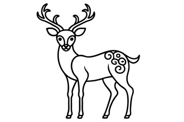Deer with Ornamental Antler – Elegant Line Art Vector for Nature and Wildlife Designs

