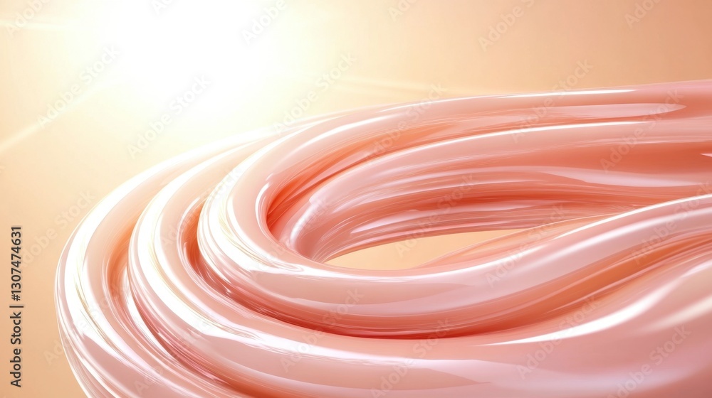 Poster abstract image of swirling, light peach colored cream or lotion. the texture is smooth and glossy, w