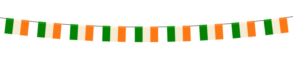 Ireland bunting flags on white background. Design concept for St. Patrick's Day, festival, carnival, national holidays, ets.