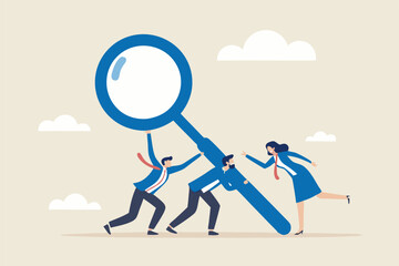 Search new job, finding candidate or discover talent, hiring and recruitment, SEO search engine optimization, find career opportunity concept, business people HR push magnifying glass on search bar.