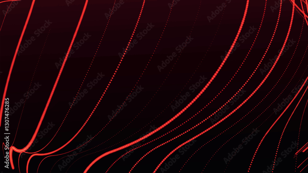 Poster dynamic wave of glowing particles. abstract dotted lines on dark background. chaotic colored lines. 