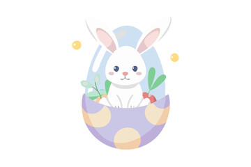 Fototapeta premium Adorable White Easter Bunny Sitting Inside A Decorative Egg With Soft Pastel Colors. Symbol Of Spring, Joy, And Celebration. Ideal For Easter Marketing, Greeting Cards, And Festive Designs.