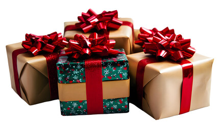 Obraz premium Gift Boxes with Red Ribbons Isolated on White Background