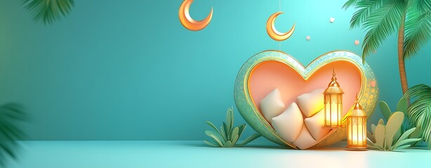 Ornamental Arabic lantern with crescent moon - Ramadan Kareem