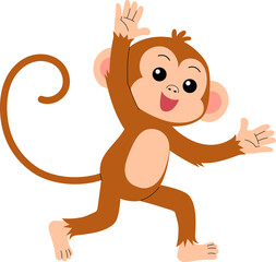 cheerful cute monkey cartoon character pointing hand illustration