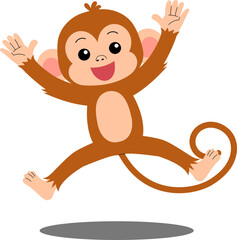cheerful cute monkey cartoon character jumping in the air illustration