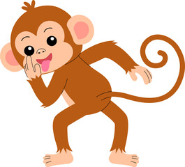 cheerful cute monkey cartoon character making funny face and sticking tongue out illustration