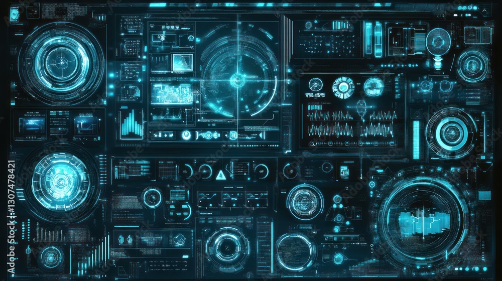 Aufkleber futuristic tech interface: a cyberpunk digital dashboard display