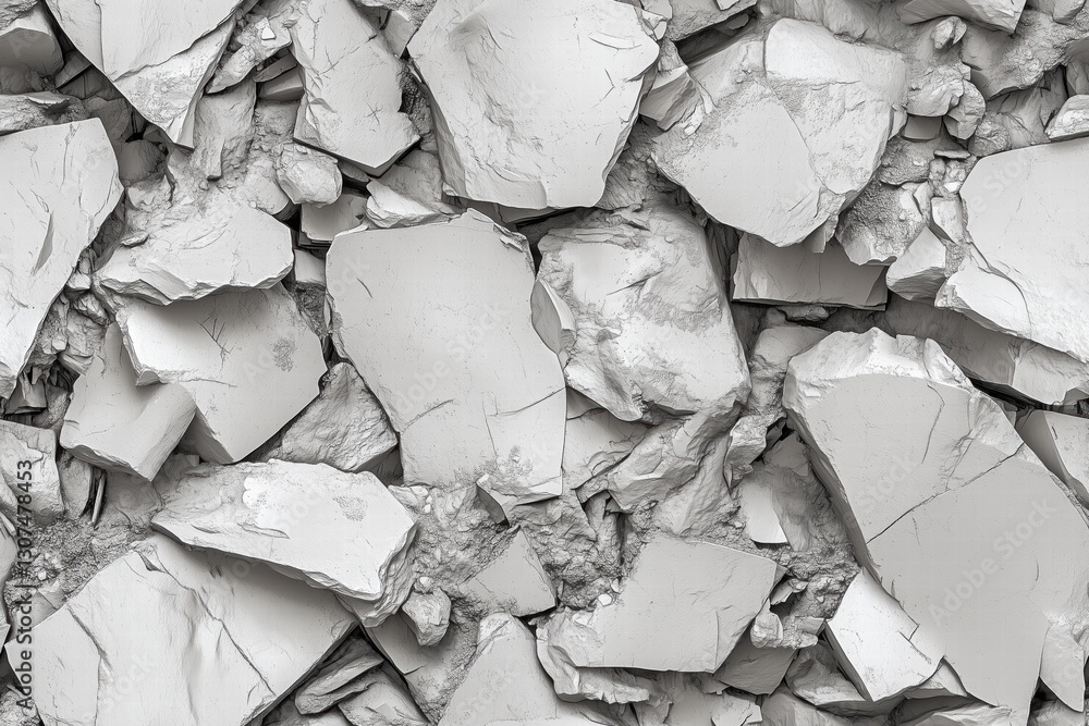 Poster seamless concrete stone debris broken white stones or rocks, showcasing various sizes and textures. 