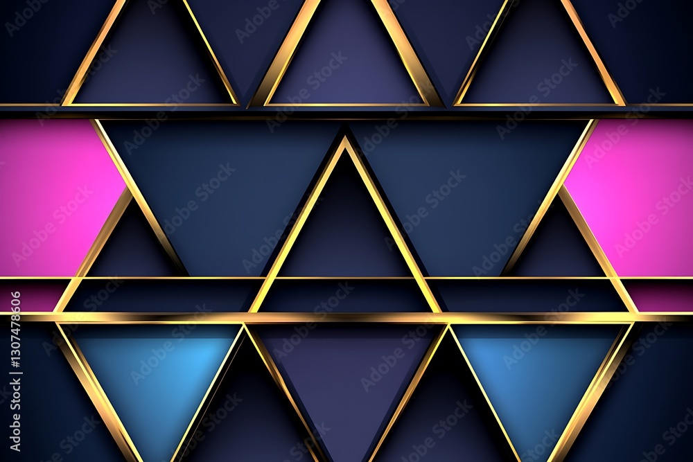 Poster elegant colorful triangles with golden frames abstract background art