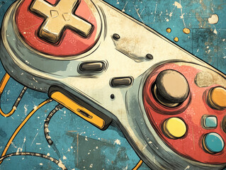 Game controller vibrant neon pop art