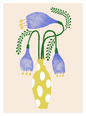 Bold colorful bouquet of bell flowers in vase illustration