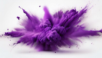 abstract powder splatted purple powder explosion on white background