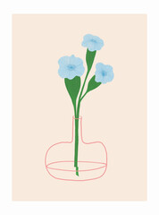 Colorful bouquet of blue flowers in vase