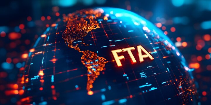 Global trade agreement FTA overview earth digital graphic high-tech aerial economic impact