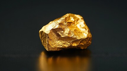 Raw gold extracted from a mine shown on a black background, close-up of a gold nugget