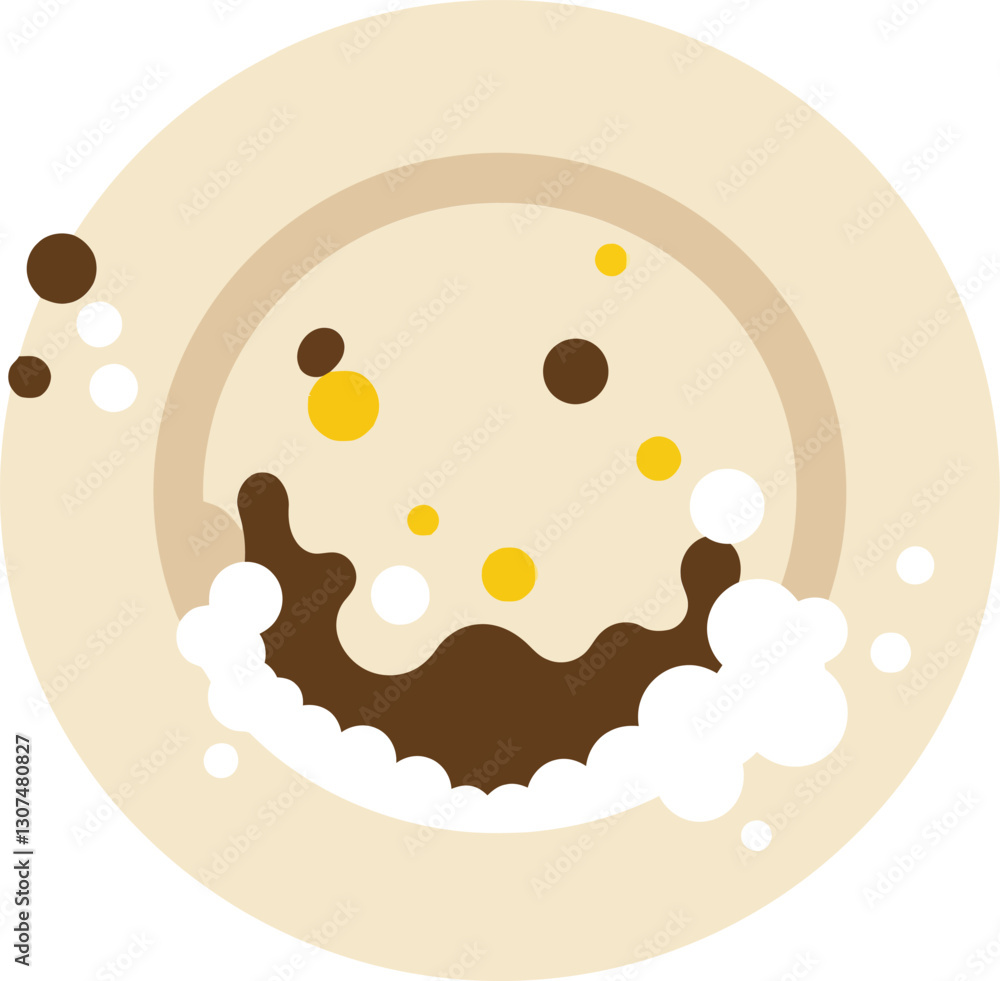 Poster circular plate design featuring colorful food ingredients in a minimal style with playful bubbles an