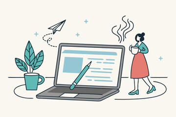 Content writer, blogger or bullet journal, publishing editor or writing article online, copywriter for advertising, freelance journalist concept, creative woman holding pencil with content on website.