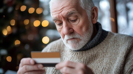 Vigilance against financial exploitation: an elderly man's scrutiny of credit cards.