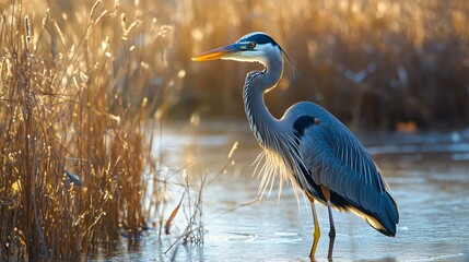Majestic Blue Heron in Serene Wetland