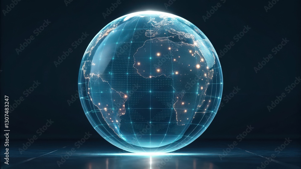 Poster a glowing globe with interconnected networks of lights, symbolizing global connectivity and technolo
