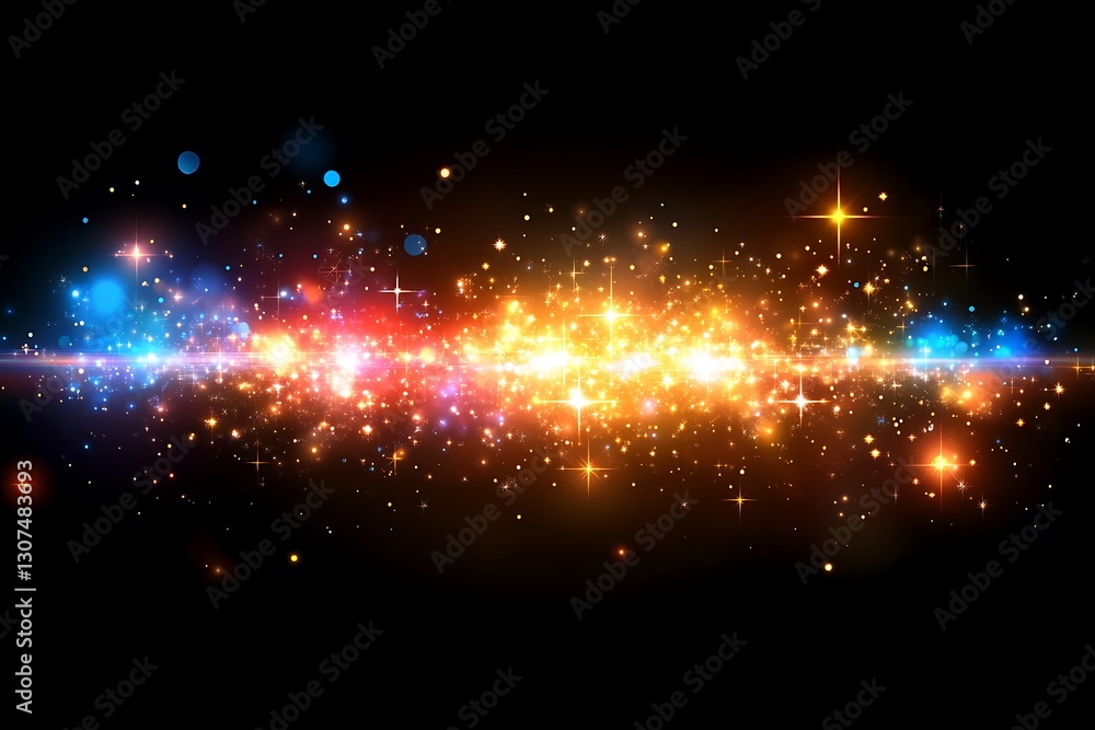 Poster radiant particle burst with vibrant color gradients on dark canvas