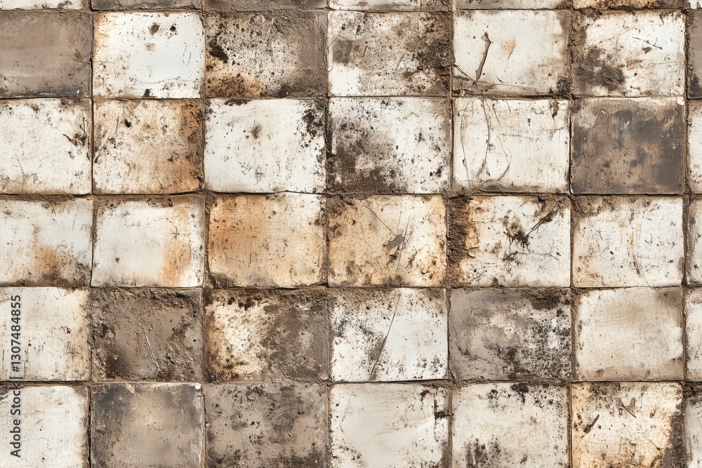 Poster seamless concrete plates dirty textured wall featuring a grid of square tiles in varying shades of b