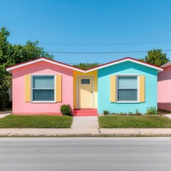 Passive Income Vintage Concept, Classic 1950s neighborhood with pastel colored homes, showcasing rental properties generating income effortlessly, oldschool charm with financial success