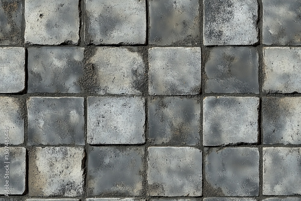 Poster seamless concrete plates dirty wall textured stone pavement with square tiles arranged in a grid pat