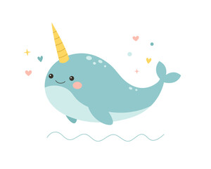 Obraz premium Cute narwhal on white background