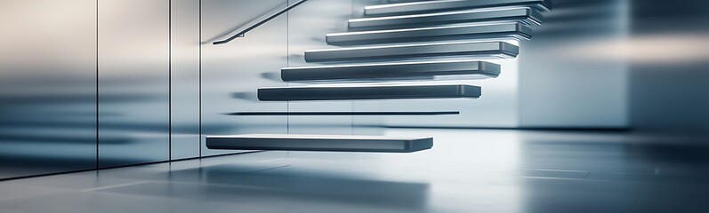 Fototapeta premium Close-up of a futuristic metal staircase showcasing modern architectural design and sleek aesthetics.