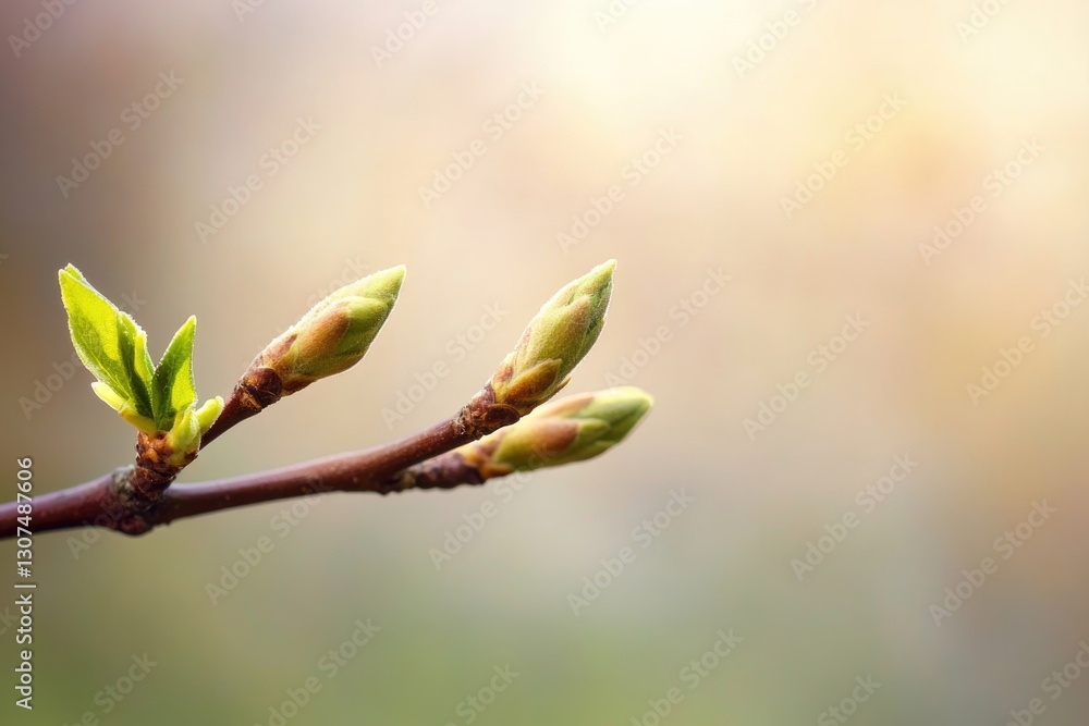 Poster close-up view of tiny buds on tree branch signaling arrival of spring