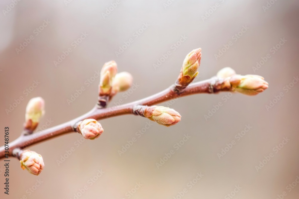 Poster close-up view of tiny buds on tree branch signaling arrival of spring
