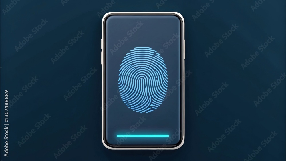 Poster smartphone with fingerprint on screen, representing security and digital identification