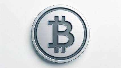 Fototapeta premium a close-up of a silver bitcoin cryptocurrency icon. The icon is centered and has a metallic sheen
