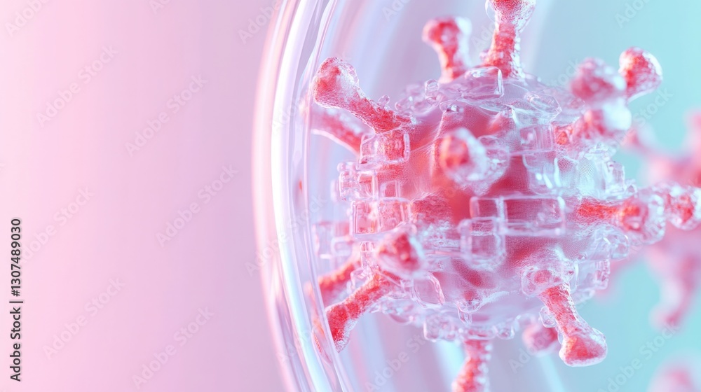 Poster futuristic abstract visualization of vaccine particles forming protective barriers in high-tech cell