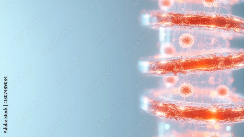 Poster futuristic abstract visualization of vaccine particles forming protective barriers in high-tech cell