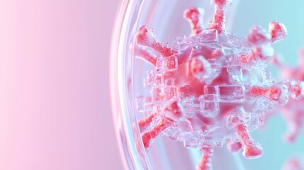 futuristic abstract visualization of vaccine particles forming protective barriers in high-tech cellular environment