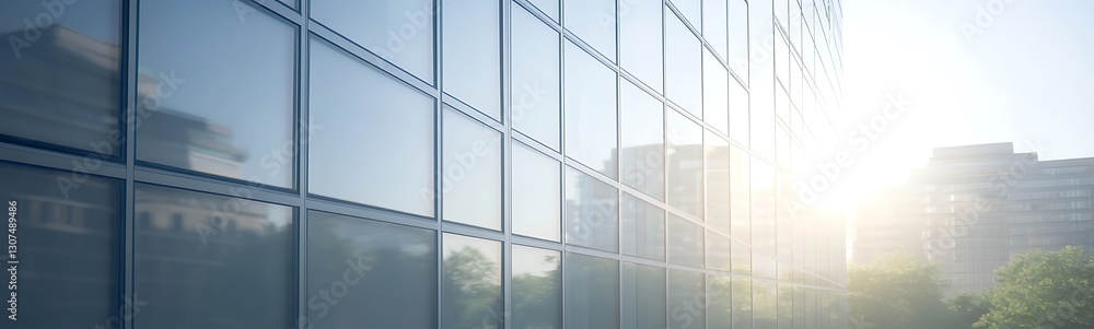 Poster close-up image of a modern office tower featuring sleek glass architecture.