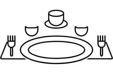 "Stylized Line Art of a Dining Set with Plates and Forks - SVG Vector Illustration"

