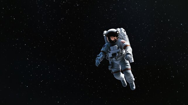 lone astronaut floats through endless black cosmos stars scattered in every direction embodiment of infinite with ample