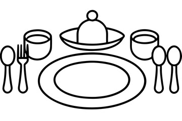 "Stylized Line Art of a Dining Set with Plates and Forks - SVG Vector Illustration"

