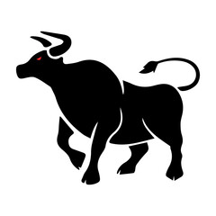 A bold and dynamic black silhouette of a bull in a charging position. This powerful illustration symbolizes strength, determination and financial growth, making it ideal for business logos.
