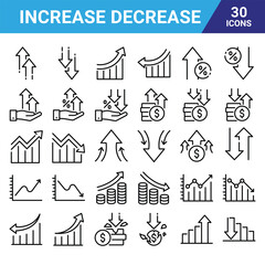 Fototapeta premium Increase Decrease icons that are suitable for any project. And change your next projects with minimalist icon design, perfect for websites, mobile apps, books, social media, infographics, flyers.
