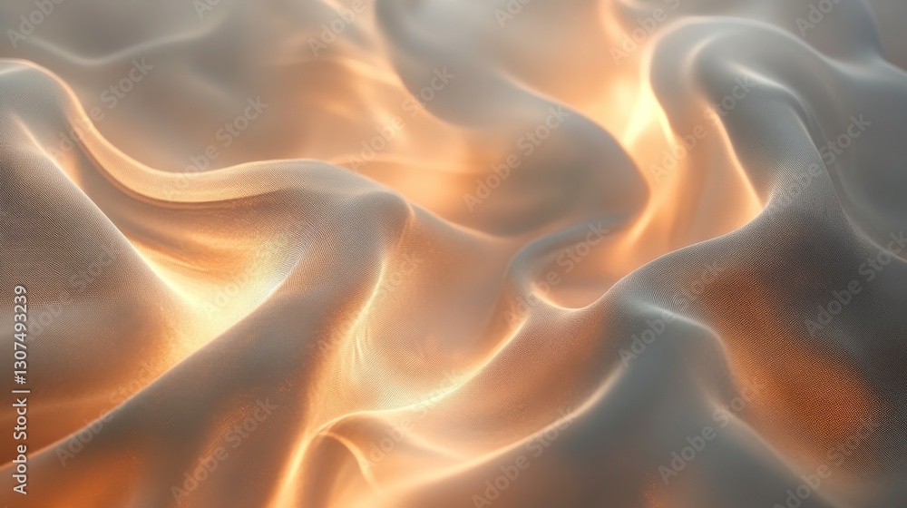 Poster Beautifully lit fabric ripples creating soft and flowing illuminated patterns